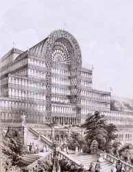 Crystal Palace in Sydenham, die Vorderseite des Großen Querschiffs, um 1851-55