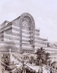 Kristallpalast in Sydenham, die Vorderseite des Großen Transepts, ca. 1854