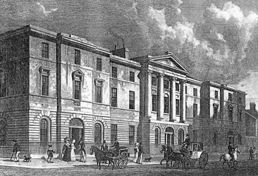 Exchange Buildings, Leith, graviert von T. Higham