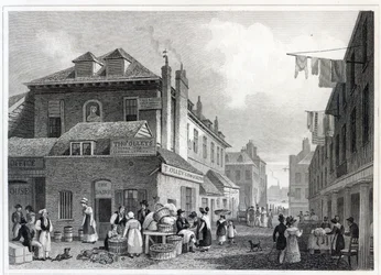 Hungerford Market, Strand, graviert von Thomas Barber, 1830
