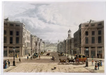 Regent Street, von Piccadilly, graviert von J. Bluck, veröffentlicht 1822 von Ackermanns 