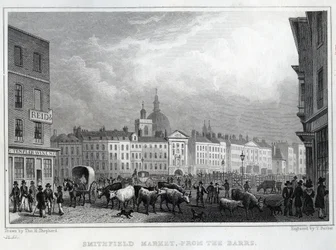 Smithfield Market von den Barrs, graviert von Thomas Barber, ca. 1830
