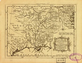 Louisiana, ehemals von Frankreich beansprucht, jetzt Teil von Britisch-Amerika im Osten und Spanisch-Amerika im Westen des Mississippi