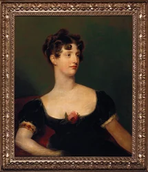 Porträt der sitzenden Lady Beresford, Halbfigur in einem mit einer Rose geschmückten schwarzen Kleid