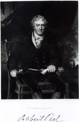 Porträt von Sir Robert Peel (1788-1850), graviert von H. Robinson