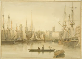 Blick auf den schwimmenden Hafen von Redcliffe Back Ferry