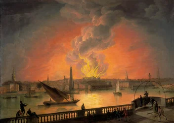 Der Brand des Drury Lane Theaters von der Westminster Bridge, ca. 1809