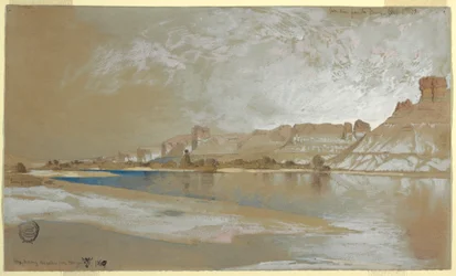 Zeichnung, Green River von der Fähre, Wyoming Territory, 11. September 1889
