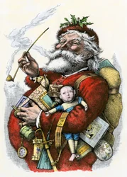 Père Noël (Weihnachtsmann) mit Spielzeug in den Armen