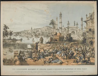 Das verräterische Massaker an englischen Frauen und Kindern in Cawnpore durch Nena Sahib während des indischen Aufstands von 1857