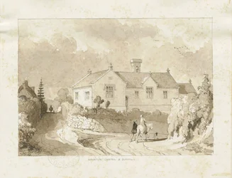 Croxden - Kapelle und Schule: Sepia-Waschzeichnung