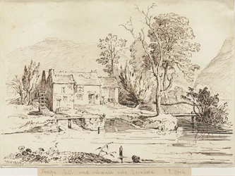 Dovedale - Thorpe Mühle (Feder- und Sepia-Zeichnung)