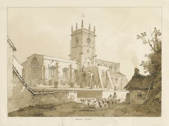 Gnosall Church: Waschzeichnung, 1838
