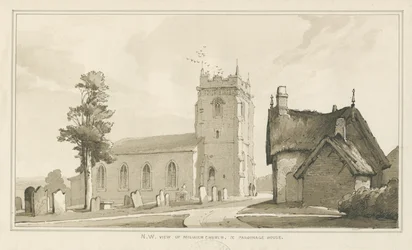 Milwich Kirche und Pfarrhaus: Feder- und Waschzeichnung, nd [?1838]