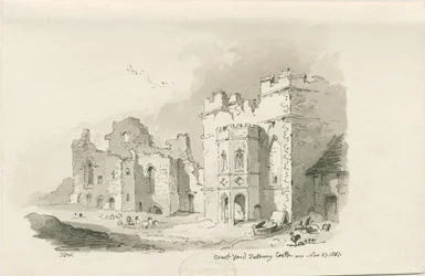 Tutbury Castle - Hof: Feder- und Tuschzeichnung, 27. Nov 1837