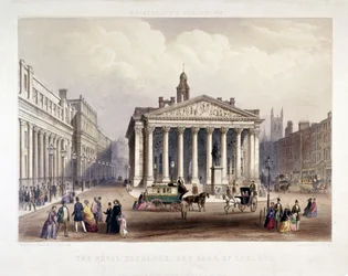 Royal Exchange und die Bank of England links, London, 1851