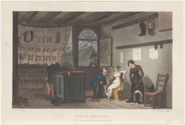 Stiefel- und Schuhgeschäft, aus Poetische Skizzen von Scarborough, 1813