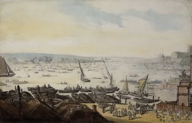 Eine Regatta auf der Themse unterhalb von Westminster