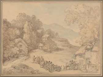 Ein Dorf in einer hügeligen Landschaft