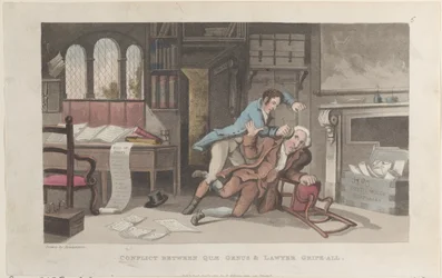 Konflikt zwischen Quae Genus und Anwalt Gripe-all, aus Die Geschichte von Johnny Q..., 1. Oktober 1821