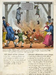 Hinrichtung von zwei berühmten Feinden des alten England, Guy Fawkes und Napoleon Buonaparte - Ihre letzte Rede am Galgen. 1813.