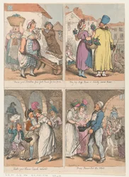 Vier Szenen aus der Serie Cries of London: Hier sind Ihre Kartoffeln..., Kaufen Sie mein Moos..., 1. August 1801