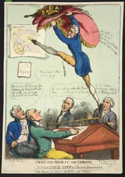 Vom Schreibtisch zum Thron. Ein neuer Quick Step von Joseph Bonaparte. Der Bass von Messrs Nappy und Talley, veröffentlicht 1808 (handkolorierte Gravur)