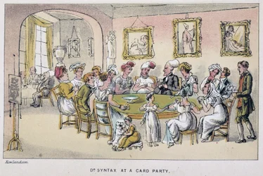 Der Doktor bei einem Kartenspiel - in „Die drei Reisen des Doktor Syntax: auf der Suche nach dem malerischen Trost und einer Frau“ von William Combe, ill. Rowlandson