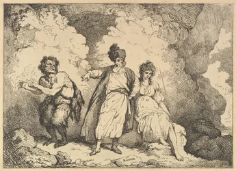 Szene aus Der Sturm: Caliban, Prospero und Miranda, [1783-87] neu aufgelegt 1801