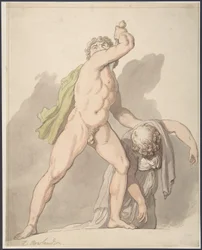Stehender nackter Mann, der eine ohnmächtige Frau stützt (Ludovisi Gallier in den Uffizien)
