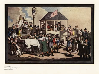 Wiegen eines Jockeys auf einer Waage an einer Rennstrecke
