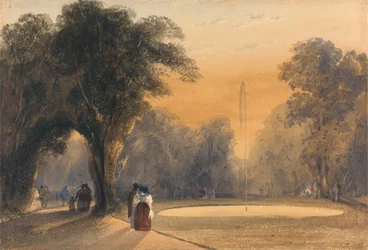 Brunnen in den Gärten, Paris: Abend