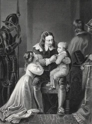 König Karl I. von England verabschiedet sich vor seiner Hinrichtung von seinen Kindern, graviert von A.H. Payne