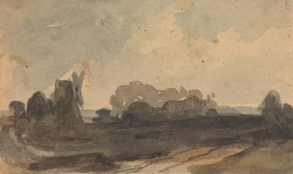 Landschaft mit Bäumen und Windmühle