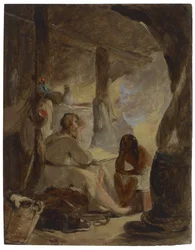 Robinson Crusoe und Freitag in der Höhle