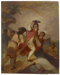 Robinson Crusoe und sein Mann Freitag verlassen die Insel