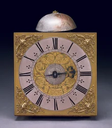 Quadratisches Zifferblatt einer Charles II Dreißig-Stunden-Standuhr, ca. 1680
