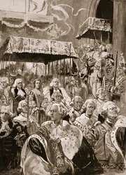 Der Festzug von der Westminster Hall bei der Krönung Georgs III. und Königin Charlottes, September 22nd, 1761, aus „The Illustrated London News“, 1902