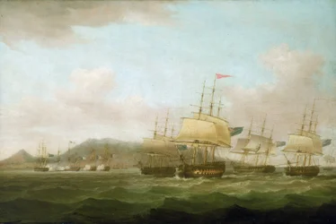 Die Eroberung von Saint Paul, nahe der Insel Bourbon (heute Réunion) durch die britische Flotte, 21. September