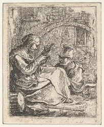 Frau beim Spinnen