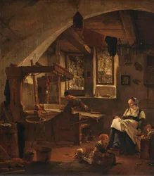Inneres einer Weberhütte