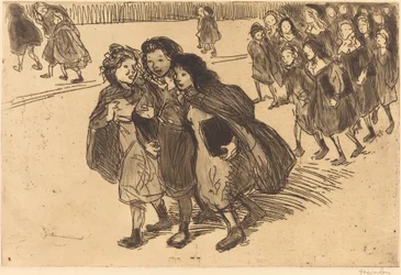 Mädchen kommen aus der Schule
