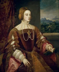 Porträt der Kaiserin Isabella von Portugal (1503-1539). Gemälde von Tiziano Vecellio, genannt der Tizian (1485-1576) 1548. Maße 1,17x0,98 m. Madrid, Prado Museum