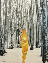 Goldene Frau im Winterwald