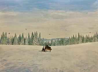 Klavier auf verschneitem Feld