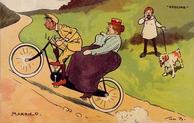 Ehemann und Ehefrau auf einem Tandem