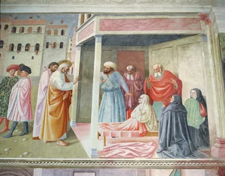 Die Auferweckung der Tabitha, ca. 1425-28 Fresko (Detail)