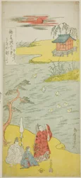 Der Dichter Ariwara no Narihira am Ufer des Sumida-Flusses