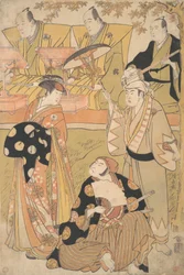 Onoe Matsusuke I als Oiran spricht mit Nakamura Nakazo I als Samurai