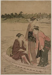 Passagiere in einer Fähre auf dem Sumida-Fluss, 1784